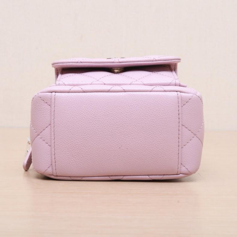 CHANEL(香奈兒) 24C 手提前口袋雙肩包 13cm 粉色 荔枝 鐳射標 金扣-3