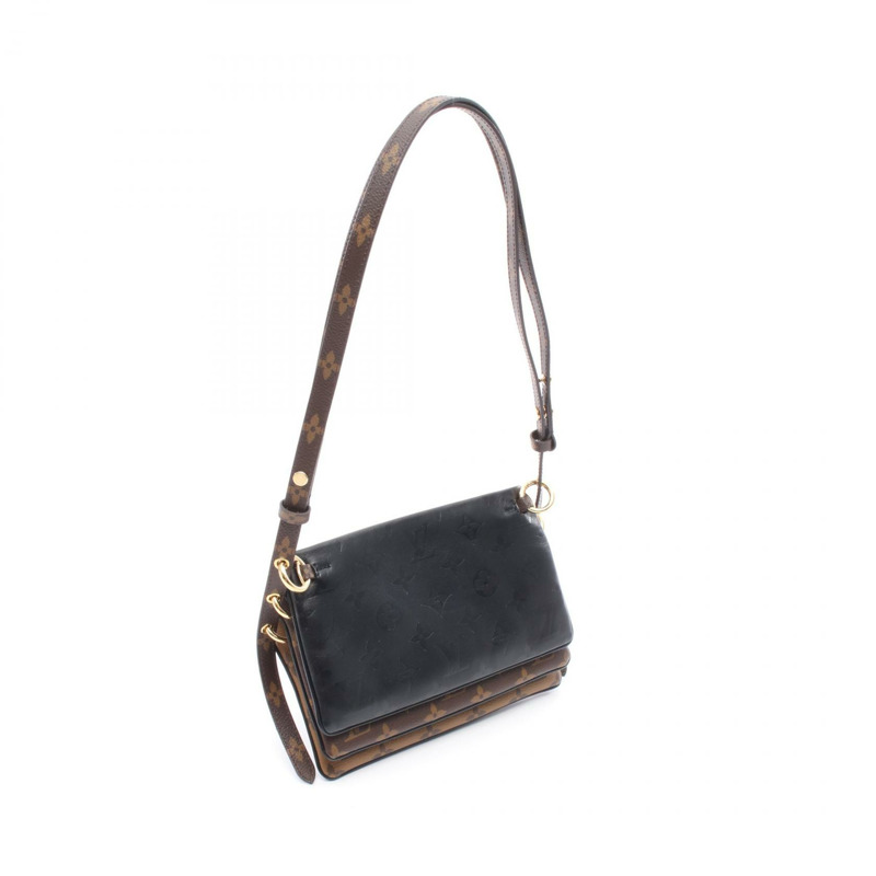 LOUIS VUITTON Pochette LV 3 Monogram 反向單肩包 M45412 羔羊皮 PVC 塗層帆布 羔羊皮 黑色 Bro-1