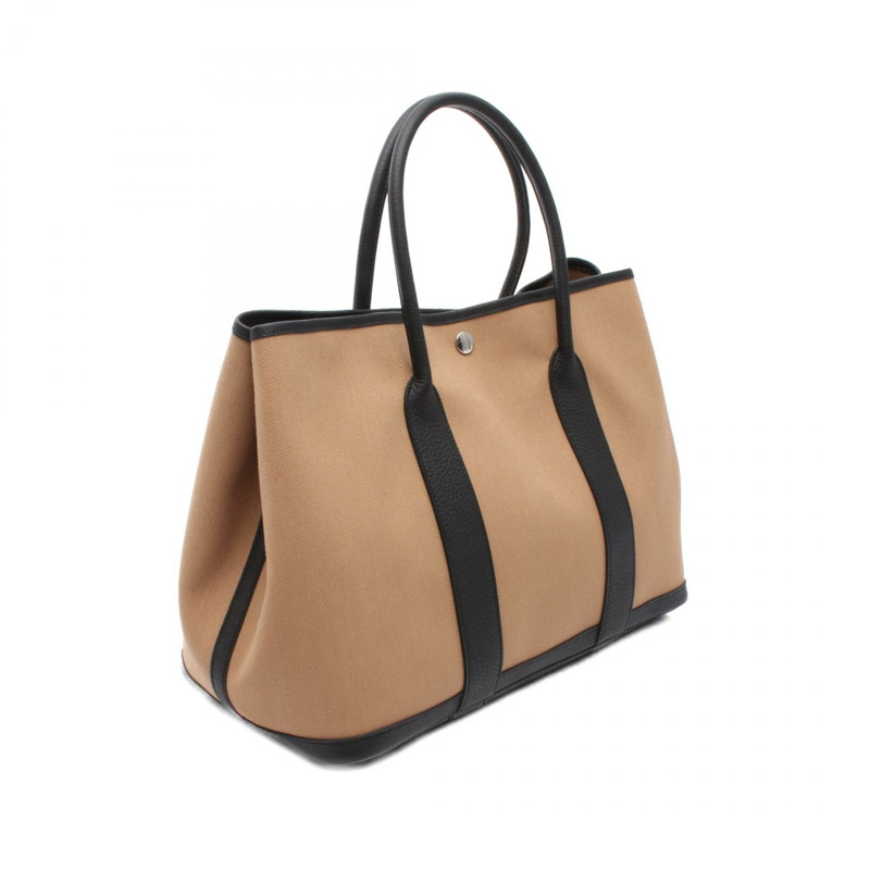 HERMES Garden Party PM 手提包 W Toile 軍綠色棕色黑色二手 SHW-1