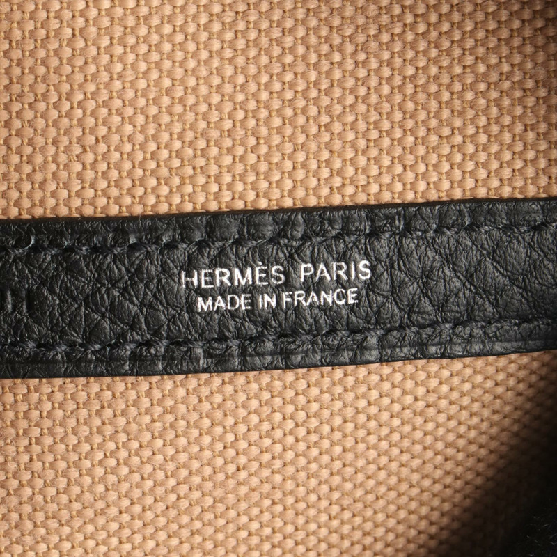 HERMES Garden Party PM 手提包 W Toile 軍綠色棕色黑色二手 SHW-3