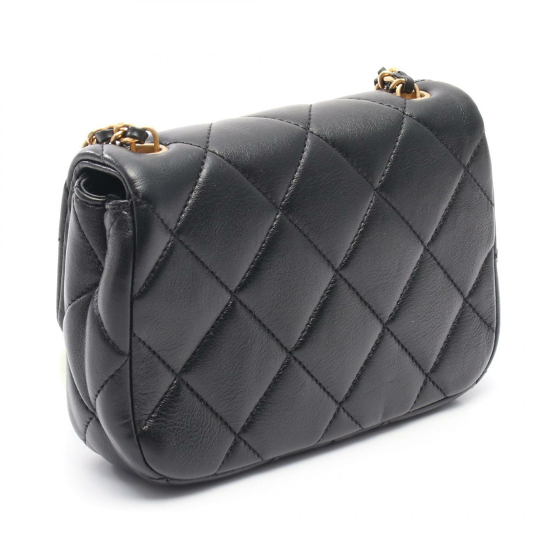 香奈兒迷你菱格紋鏈條單肩包 AS4868 皮革黑色二手女款 GHW CC-1