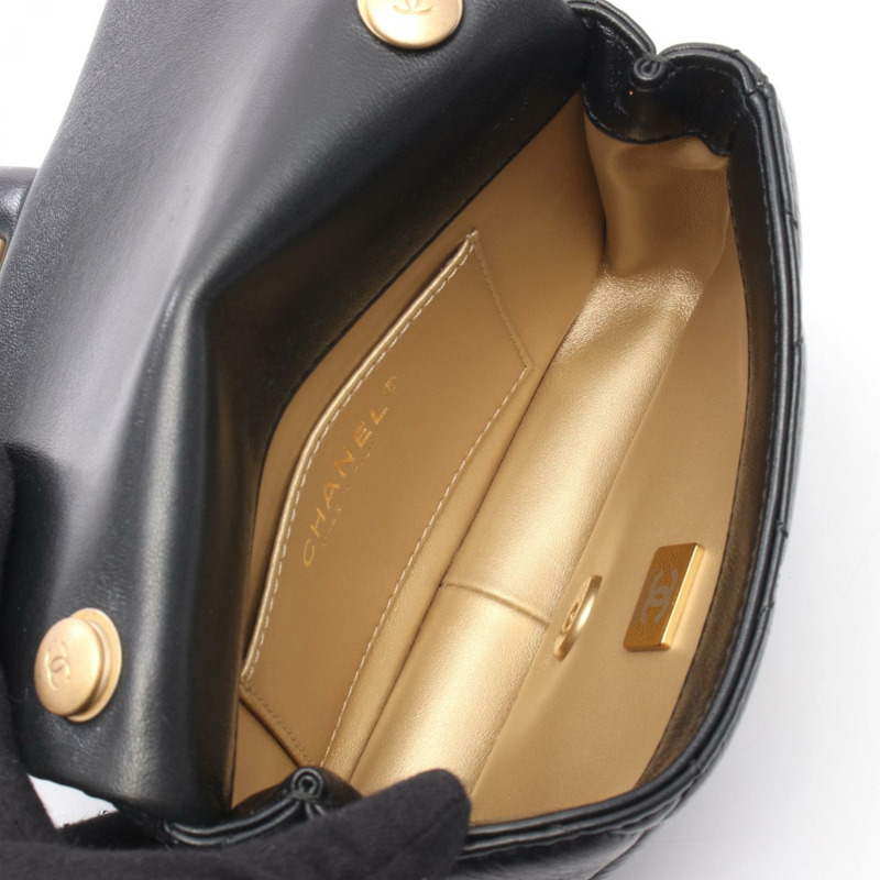 香奈兒迷你菱格紋鏈條單肩包 AS4868 皮革黑色二手女款 GHW CC-2