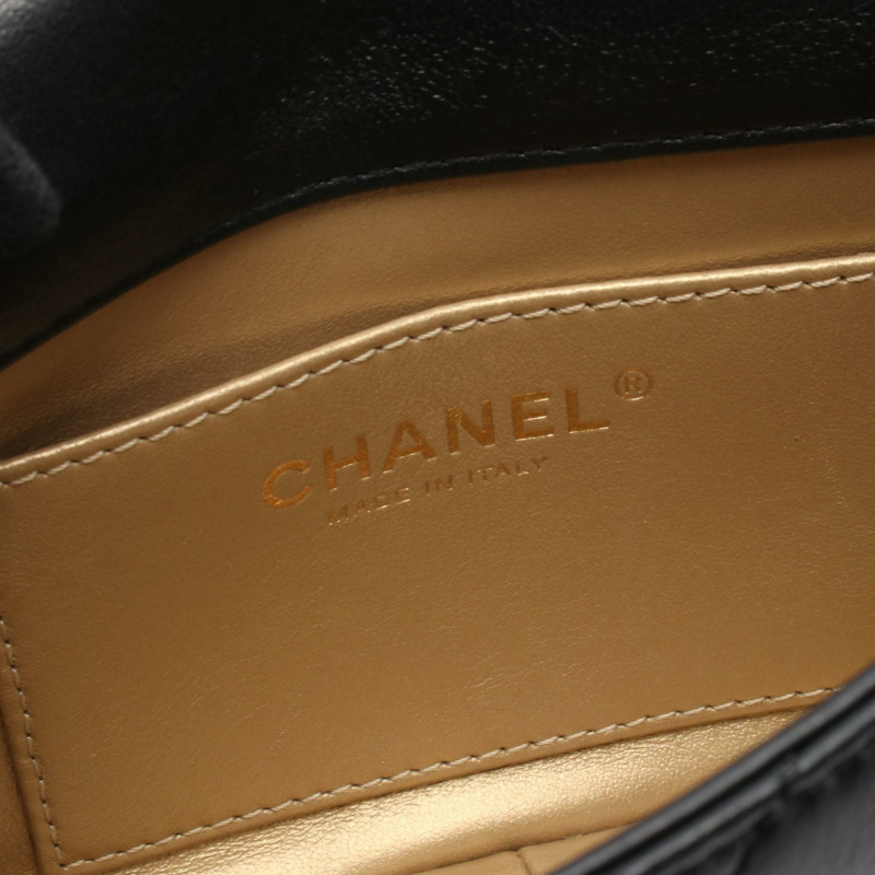 香奈兒迷你菱格紋鏈條單肩包 AS4868 皮革黑色二手女款 GHW CC-3