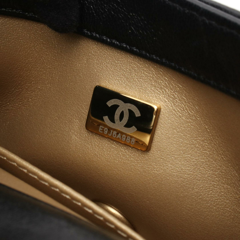 香奈兒迷你菱格紋鏈條單肩包 AS4868 皮革黑色二手女款 GHW CC-4