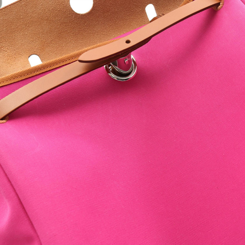 HERMES Airbag Zip PM Magnolia Dune 手提包 Toile H Toile H / Vache 皮革 Hunter 粉紅色 棕色 二手 女款-6
