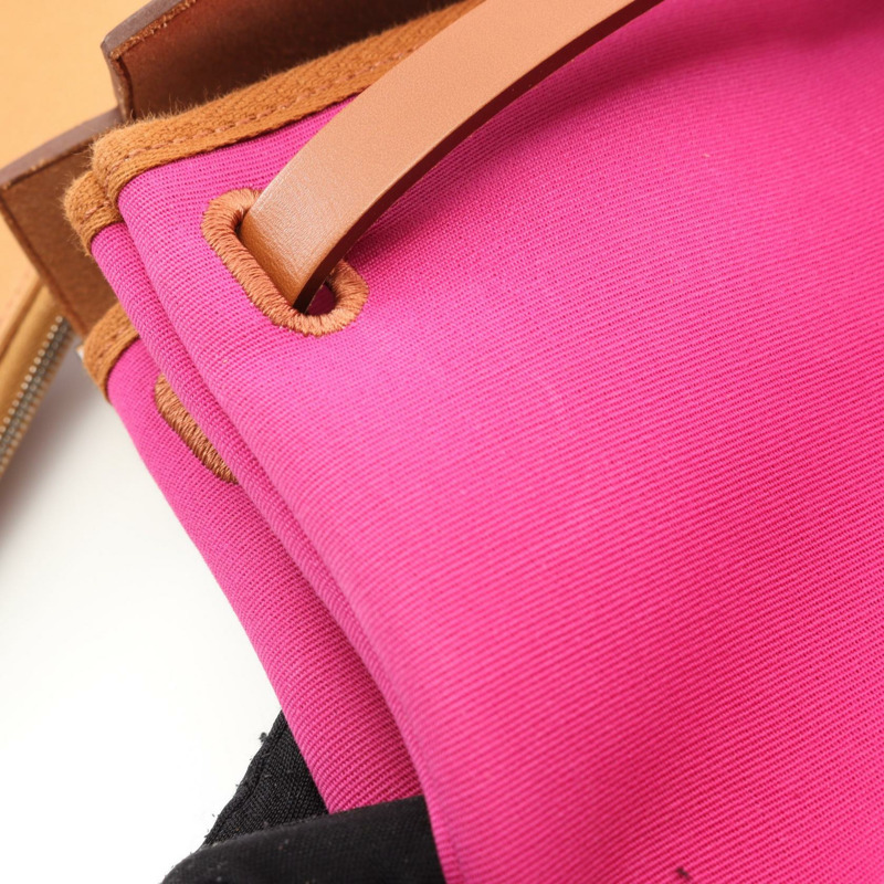 HERMES Airbag Zip PM Magnolia Dune 手提包 Toile H Toile H / Vache 皮革 Hunter 粉紅色 棕色 二手 女款-8