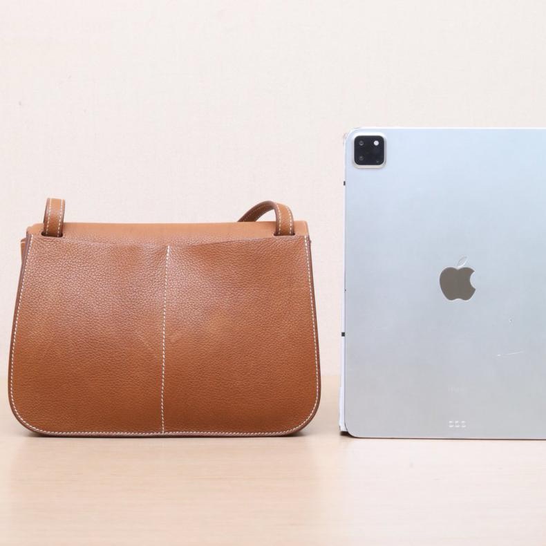 HERMES(愛馬仕) Halzan 25 雙提手單肩包 37金棕色 馬鞍皮 K 2025 金扣-2