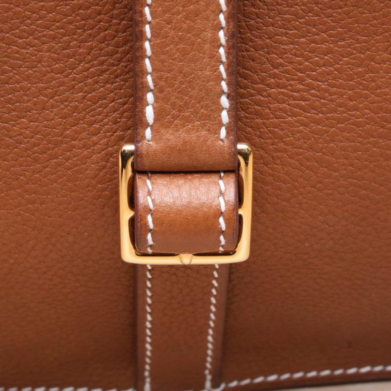 HERMES(愛馬仕) Halzan 25 雙提手單肩包 37金棕色 馬鞍皮 K 2025 金扣-5