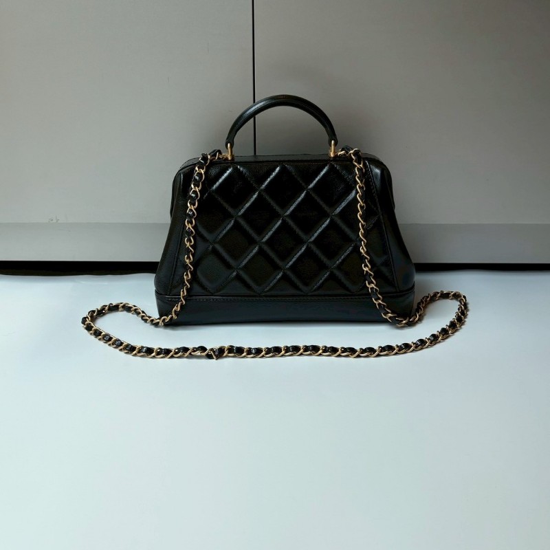 Chanel 金鍊黑色油蠟皮兩用醫生包 24-1