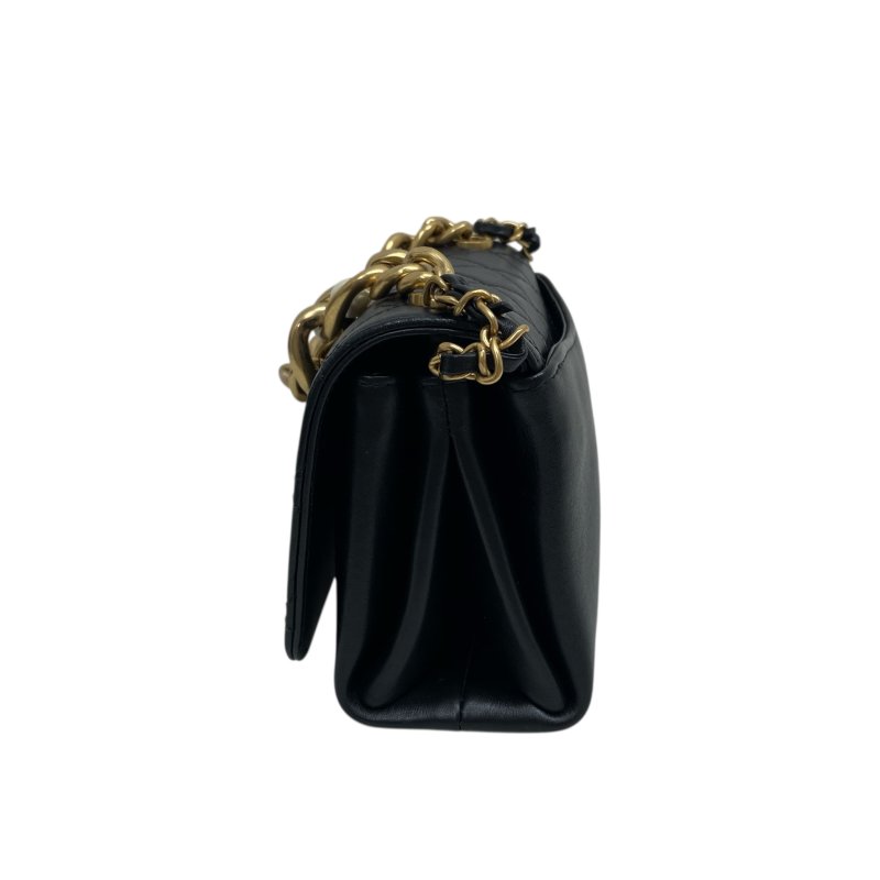 【CHANEL】黑色 Lambskin 金扣 2 Way 珍珠寶石金鏈翻蓋包 Chain Shoulder（二手）-8