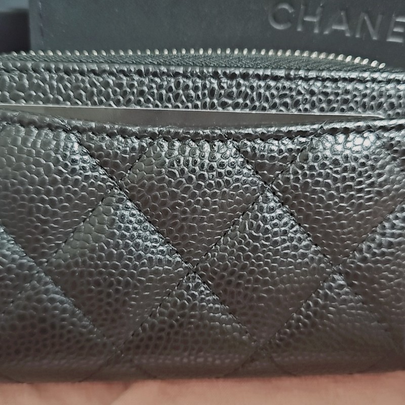 全新 CHANEL 經典魚子醬 荔枝皮 菱格紋 ㄇ字拉鍊零錢包-2