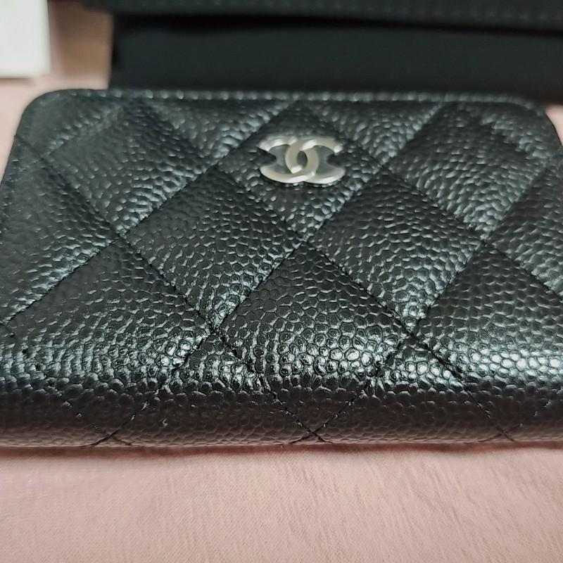 全新 CHANEL 經典魚子醬 荔枝皮 菱格紋 ㄇ字拉鍊零錢包-4