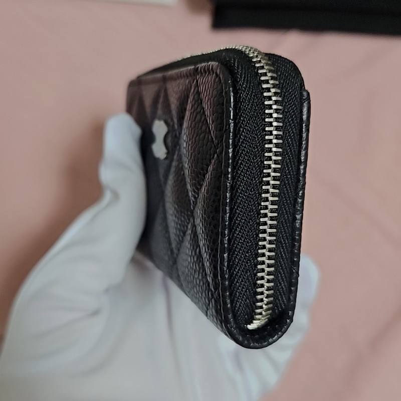 全新 CHANEL 經典魚子醬 荔枝皮 菱格紋 ㄇ字拉鍊零錢包-8