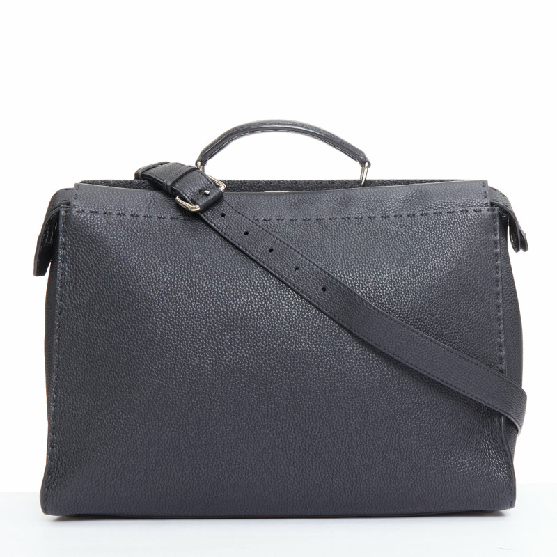 FENDI Peekaboo black topstitch selleria monster eye crossbody briefcase-0