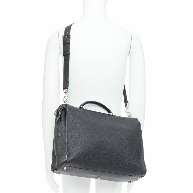 FENDI Peekaboo black topstitch selleria monster eye crossbody briefcase-1