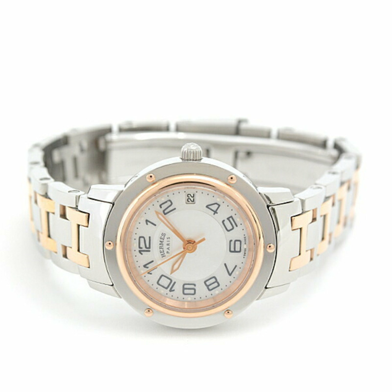 愛馬仕 (Hermes) 女士手錶 Clipper Nacle 經典電池供電白色貝殼錶盤不銹鋼 SS x GP HERMES CP1.221-1