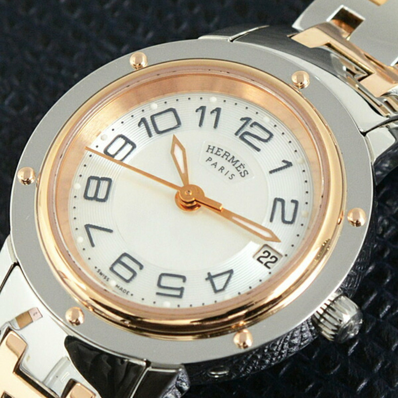 愛馬仕 (Hermes) 女士手錶 Clipper Nacle 經典電池供電白色貝殼錶盤不銹鋼 SS x GP HERMES CP1.221-9