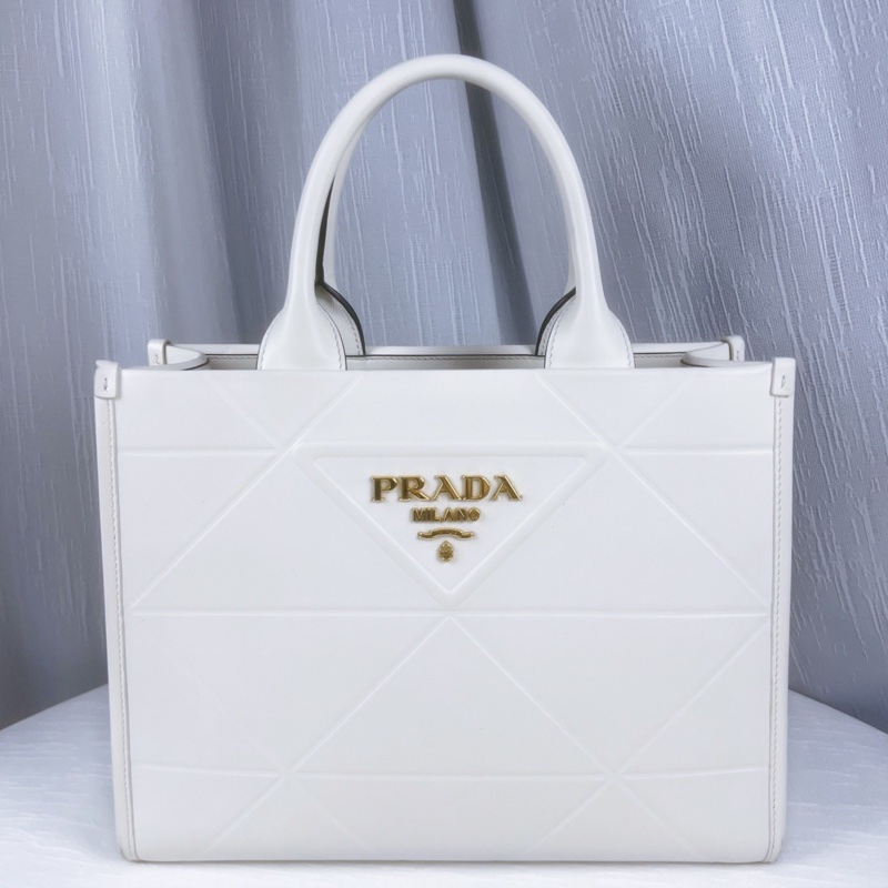 98新Prada普拉达Symbole三角棱格托特包白色中号，经典浮雕三角大logo 内格配有拉琏口袋 小巧精致-5