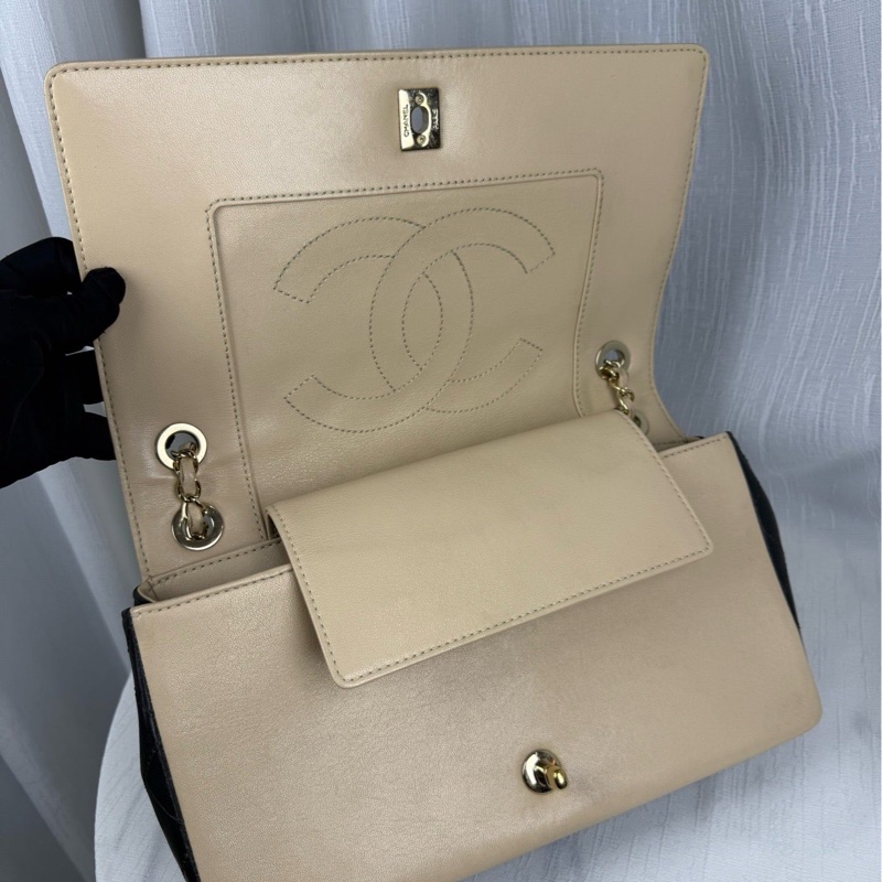 98新CHANEL香奈兒～黑金拼色羊皮鏈條包肩背包-10