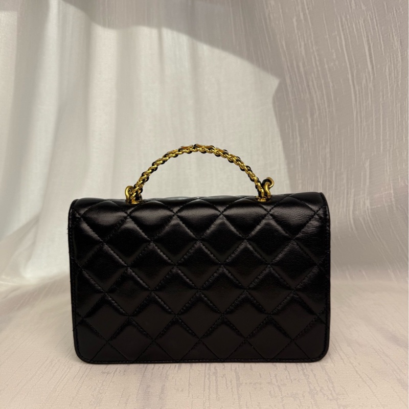 98新Chanel 香奈兒 22K 黑金鏤空手柄woc鏈條包 芯片款-3