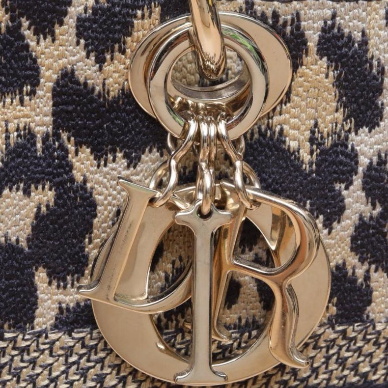 DIOR(迪奧) Lady Dior 戴妃包 五格 豹紋 帆布 金扣 2021 印花刺繡款-5