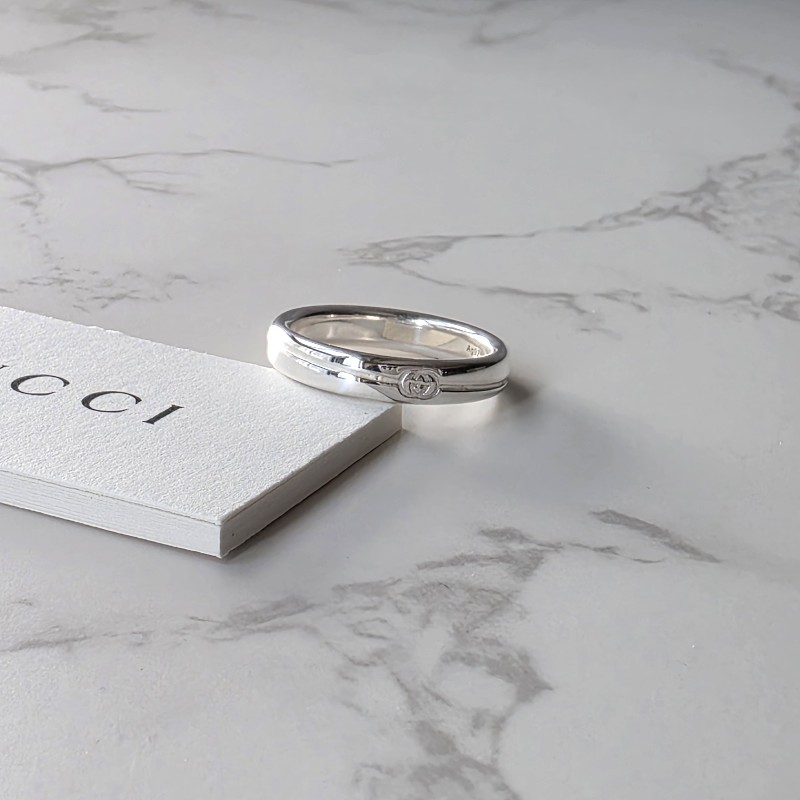 GUCCI 斜紋雙G LOGO戒指-1