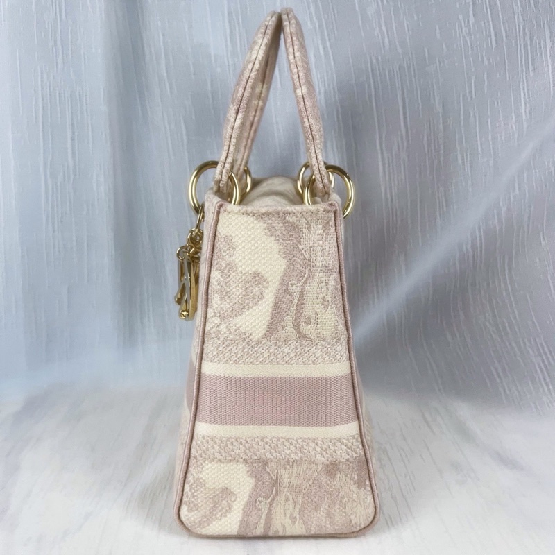 98新DIOR迪奧 Lady D-Lite 動物園系列老虎圖案茹伊印花刺繡淺色背景 織物 戴妃包手提包單肩包斜挎包-4