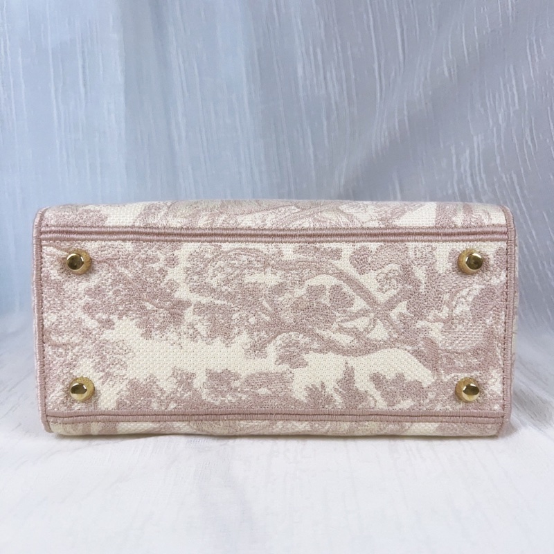 98新DIOR迪奧 Lady D-Lite 動物園系列老虎圖案茹伊印花刺繡淺色背景 織物 戴妃包手提包單肩包斜挎包-7