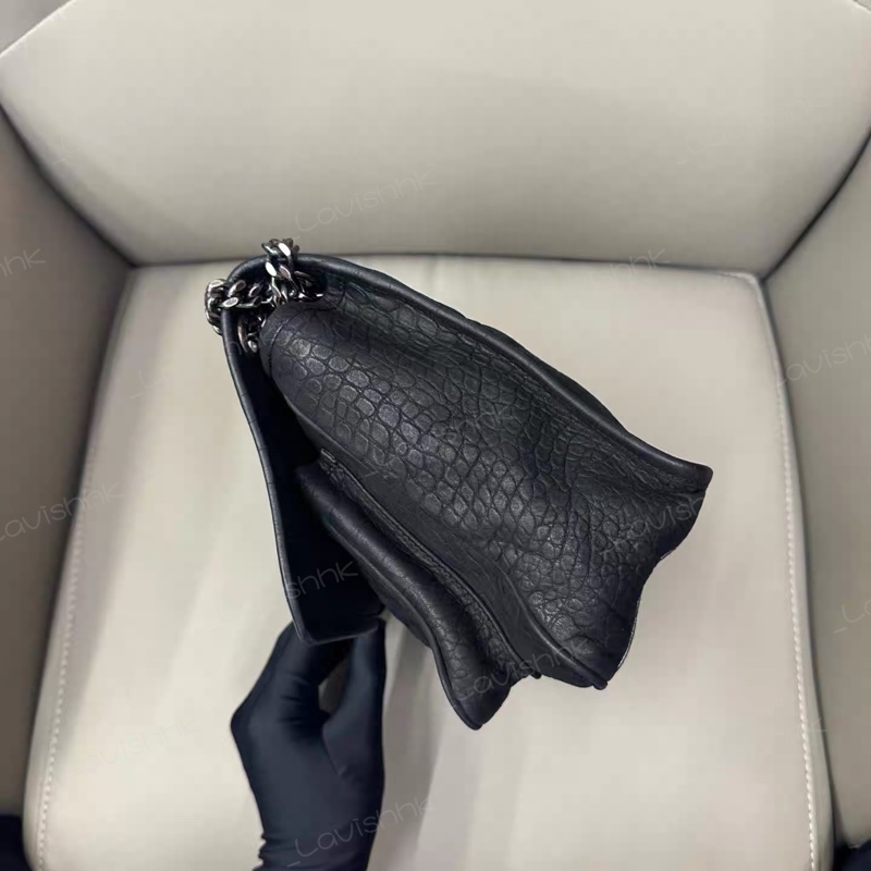 YSL Niki黑色磨砂 麂皮鰐壓紋 中號-2