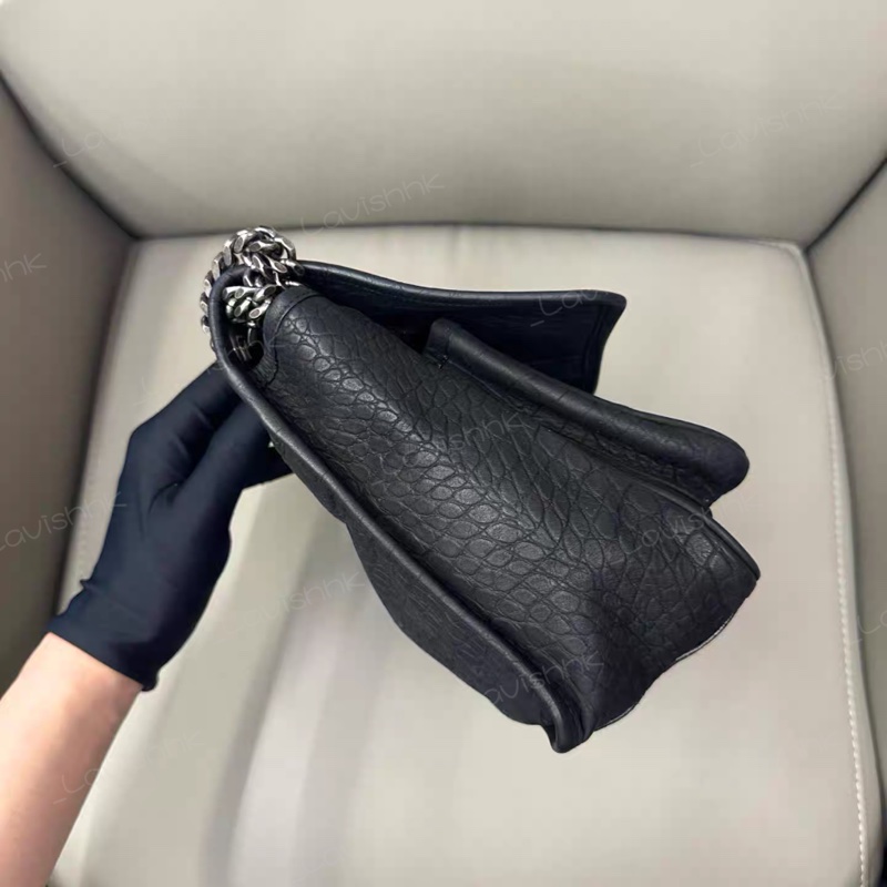 YSL Niki黑色磨砂 麂皮鰐壓紋 中號-3