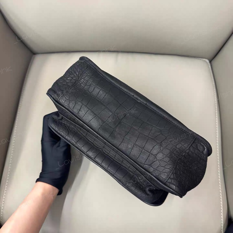 YSL Niki黑色磨砂 麂皮鰐壓紋 中號-4