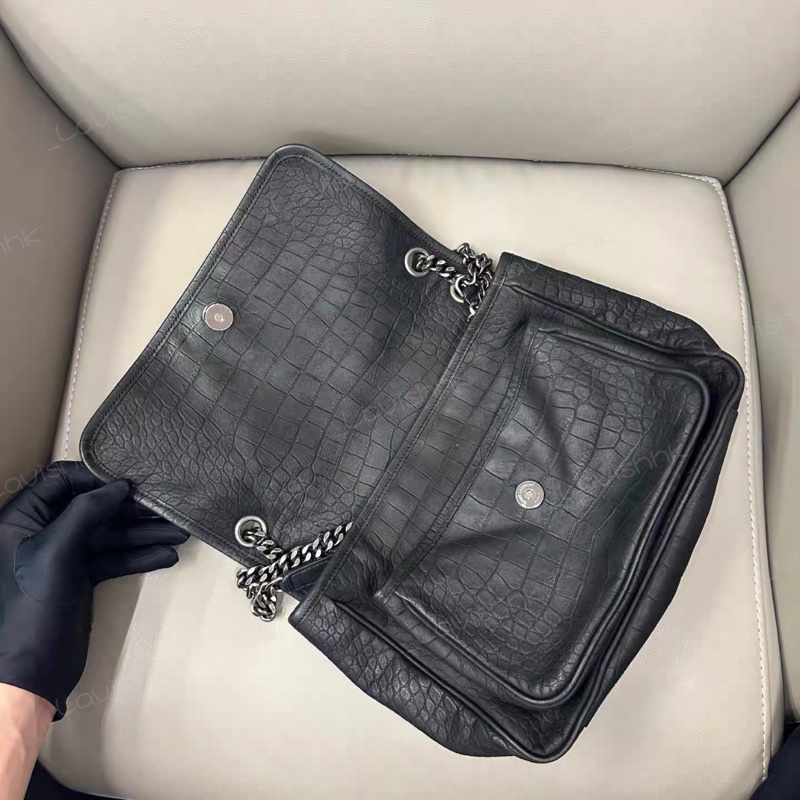 YSL Niki黑色磨砂 麂皮鰐壓紋 中號-7