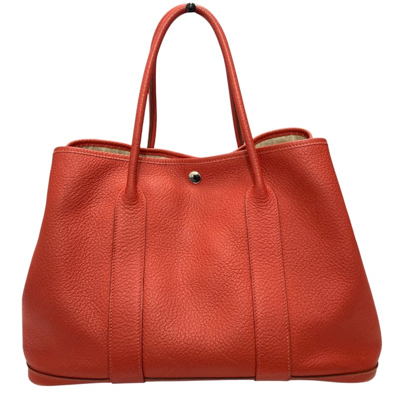 HERMES 愛馬仕 GRAND PARTY 36 花園包 ☐R刻 牛皮 手提包 橘色 銀釦-0