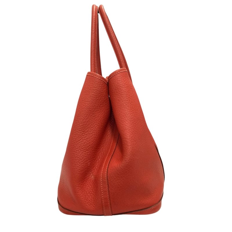 HERMES 愛馬仕 GRAND PARTY 36 花園包 ☐R刻 牛皮 手提包 橘色 銀釦-2