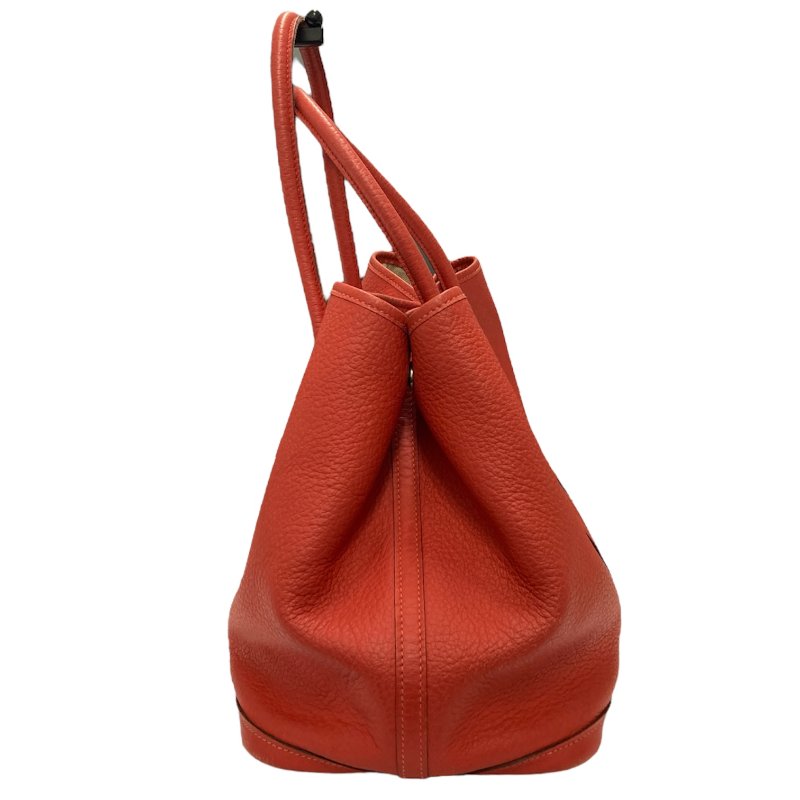 HERMES 愛馬仕 GRAND PARTY 36 花園包 ☐R刻 牛皮 手提包 橘色 銀釦-3