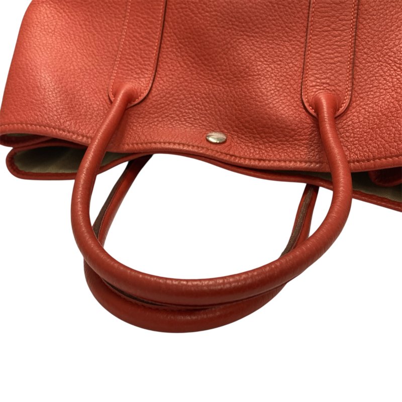 HERMES 愛馬仕 GRAND PARTY 36 花園包 ☐R刻 牛皮 手提包 橘色 銀釦-5