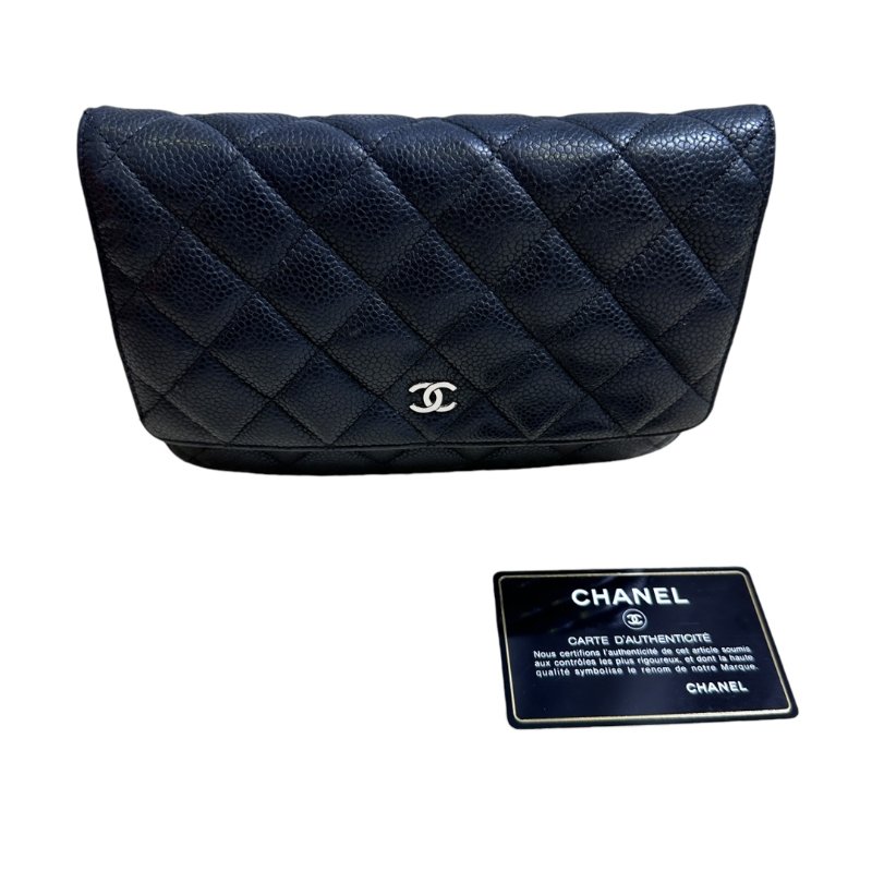 【CHANEL】Caviar 魚子醬皮革 Wallet On Chain 黑色 金扣 WOC 鍊條錢包（二手）F2373-1