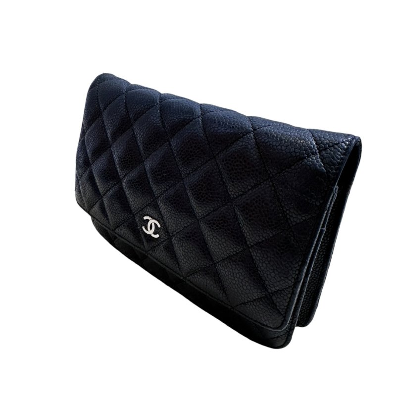 【CHANEL】Caviar 魚子醬皮革 Wallet On Chain 黑色 金扣 WOC 鍊條錢包（二手）F2373-8
