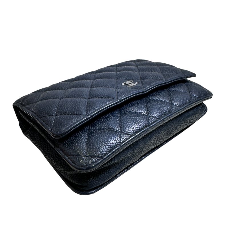 【CHANEL】Caviar 魚子醬皮革 Wallet On Chain 黑色 金扣 WOC 鍊條錢包（二手）F2373-9