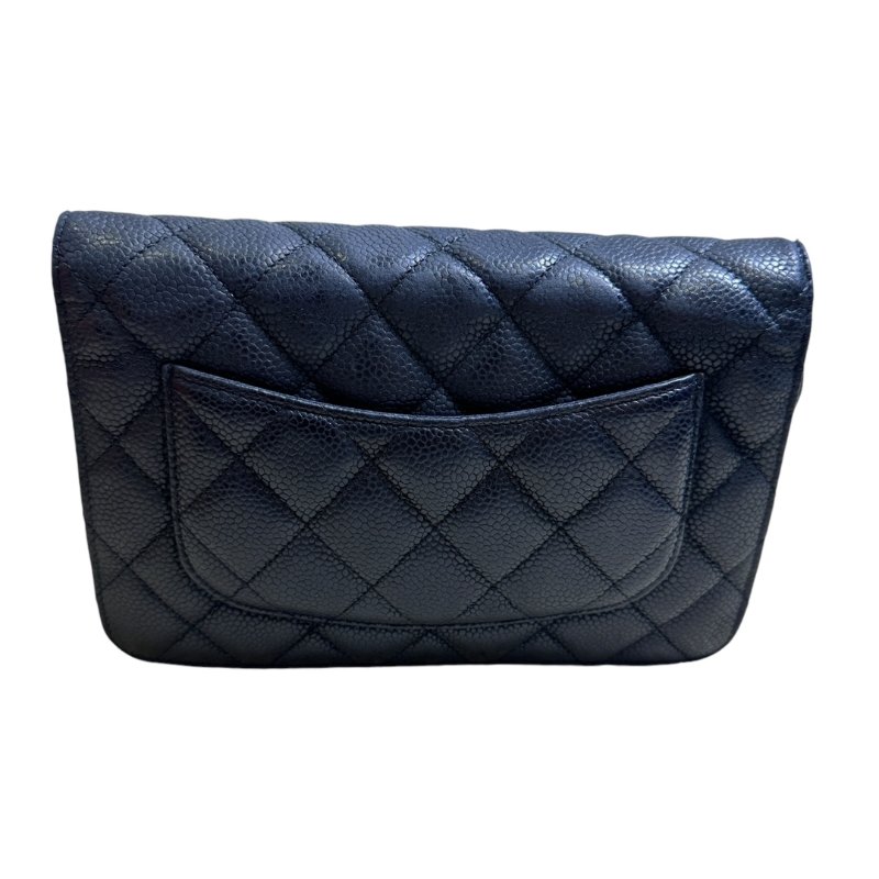 【CHANEL】Caviar 魚子醬皮革 Wallet On Chain 黑色 金扣 WOC 鍊條錢包（二手）F2373-11