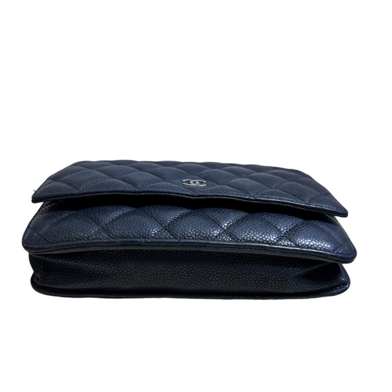 【CHANEL】Caviar 魚子醬皮革 Wallet On Chain 黑色 金扣 WOC 鍊條錢包（二手）F2373-12