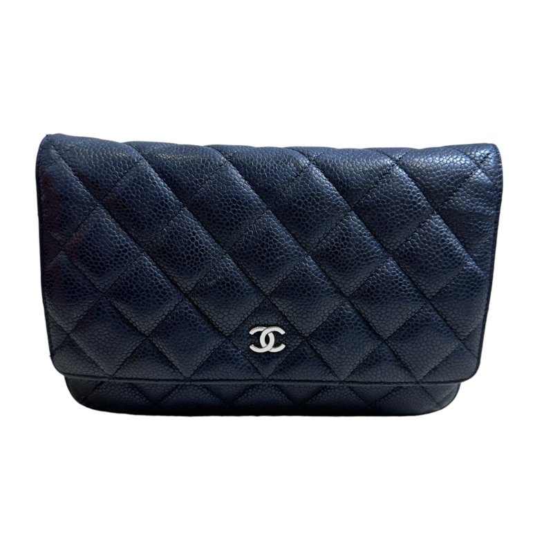 【CHANEL】Caviar 魚子醬皮革 Wallet On Chain 黑色 金扣 WOC 鍊條錢包（二手）F2373-16