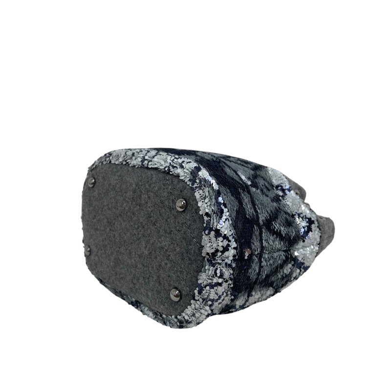 【CHANEL】灰色 Canvas 銀扣 人魚亮片水桶包 Bucket Bag(二手)K3502-6