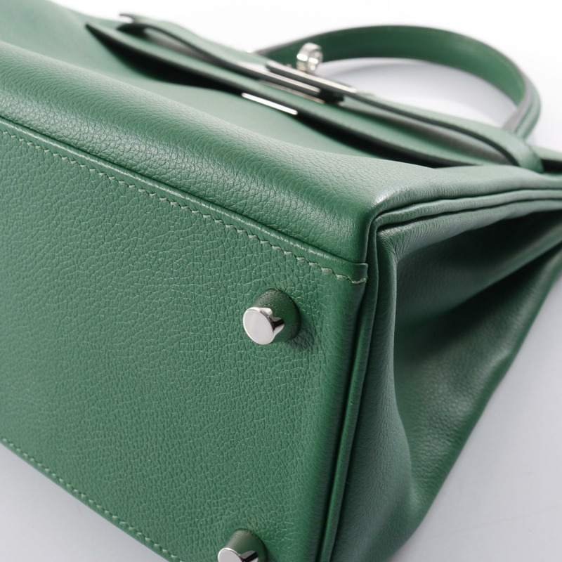 愛馬仕 Kelly 28 兩用包 Evercolor 皮革 綠色 Bamboo 二手 女款 SHW Y-7