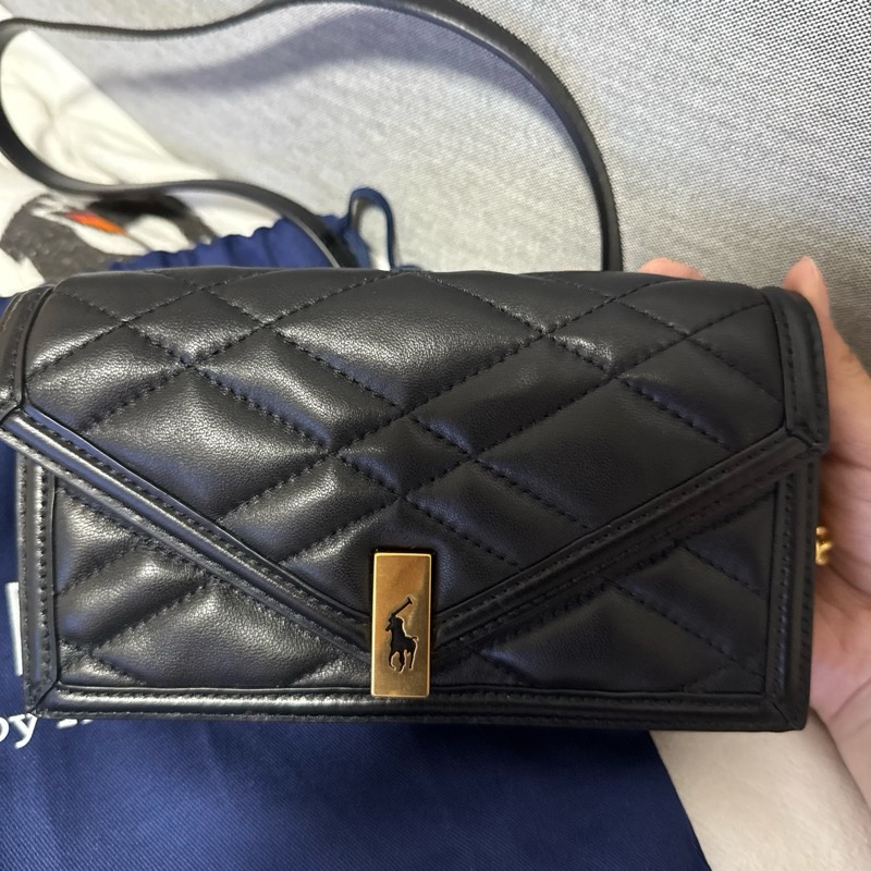 全新Polo ID黑色小羊皮斜背包-0
