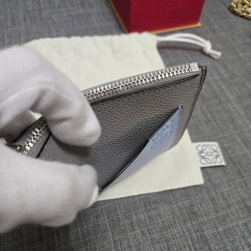 Loewe 羅威 大象灰 藍色 方形 拉鍊 卡片零錢包 鈔票可以放-5