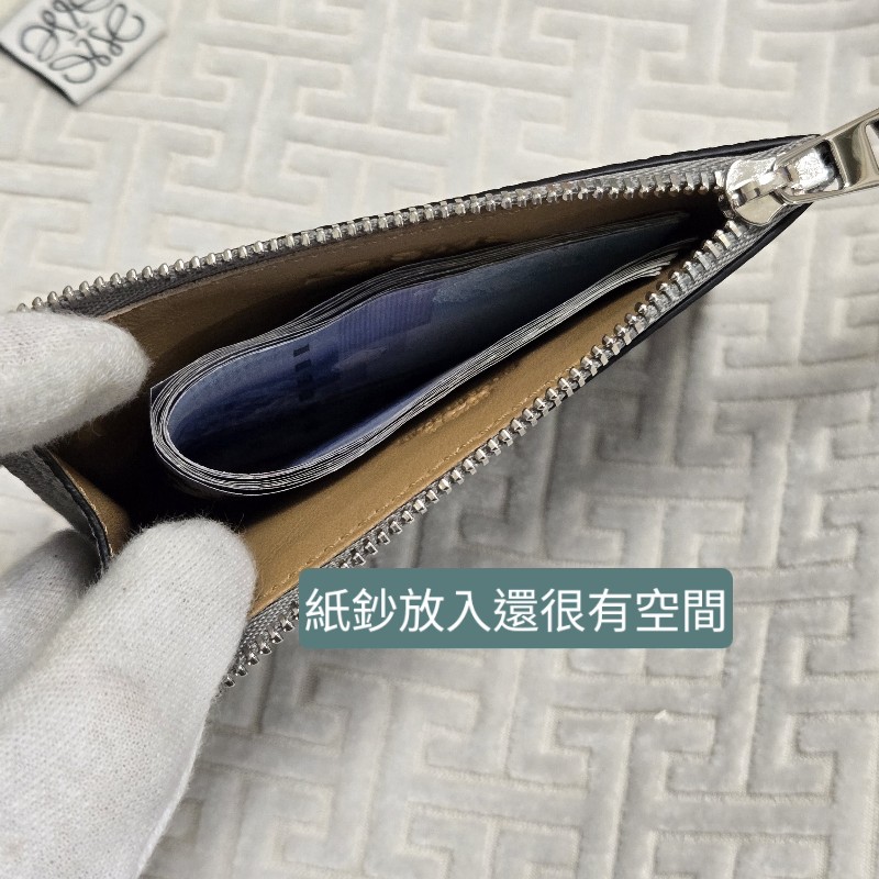 Loewe 羅威 大象灰 藍色 方形 拉鍊 卡片零錢包 鈔票可以放-18