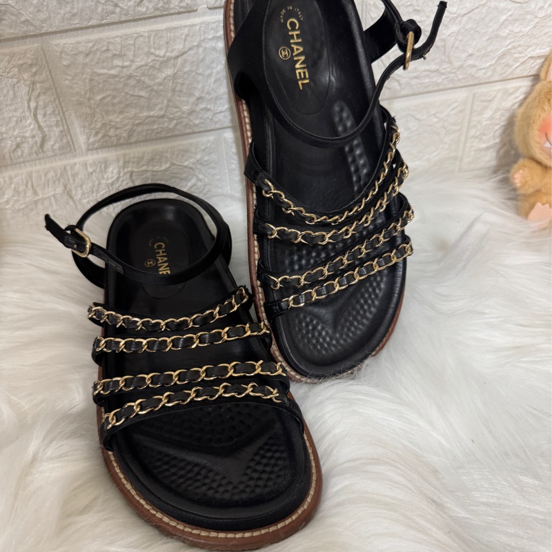 香奈兒皮穿鏈涼鞋35號-2