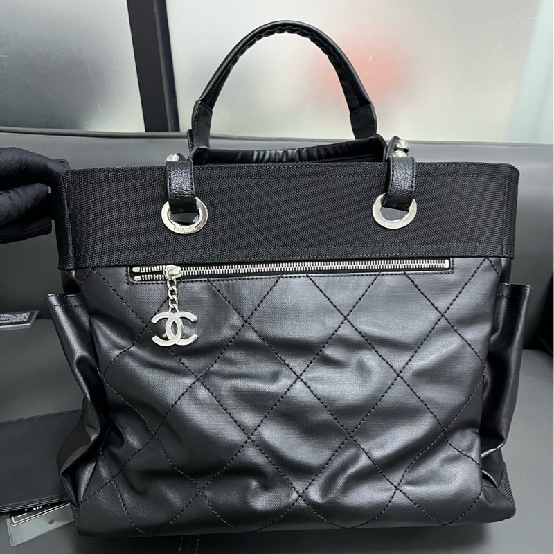 Chanel tote 黑銀菱格大托特-7