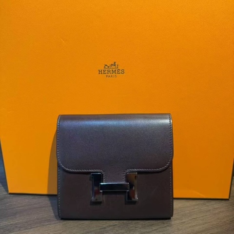 Hermes愛馬仕Constance康康短錢包馬鞍紅box皮銀扣C刻